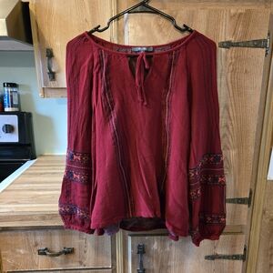 Miss Me Burgundy Boho Tie-Neck Tunic